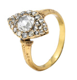 Early Victorian Rose Cut Diamond 18 Karat Yellow Gold Antique Navette Alternative Cluster Ring Wilson's Estate Jewelry