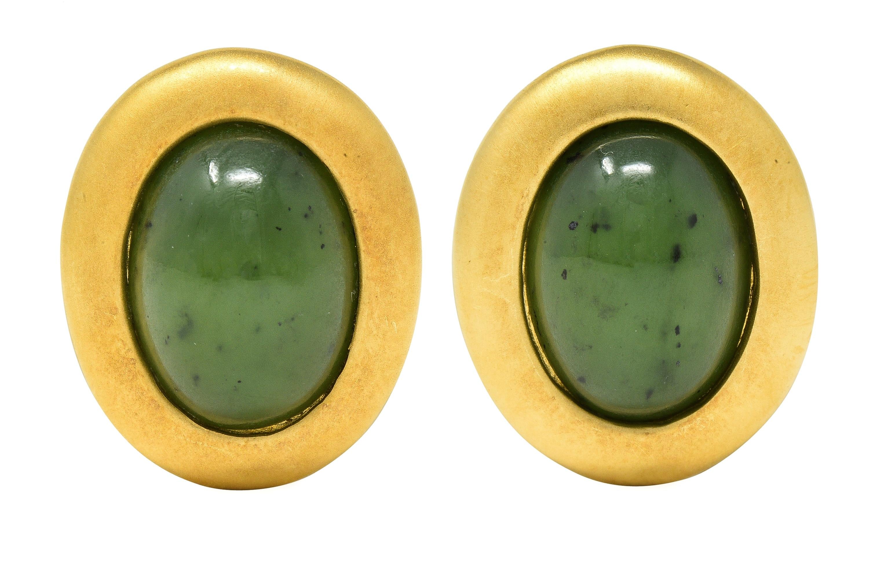 Angela Cummings Tiffany & Co. Jade 18 Karat Yellow Gold Vintage Earrings