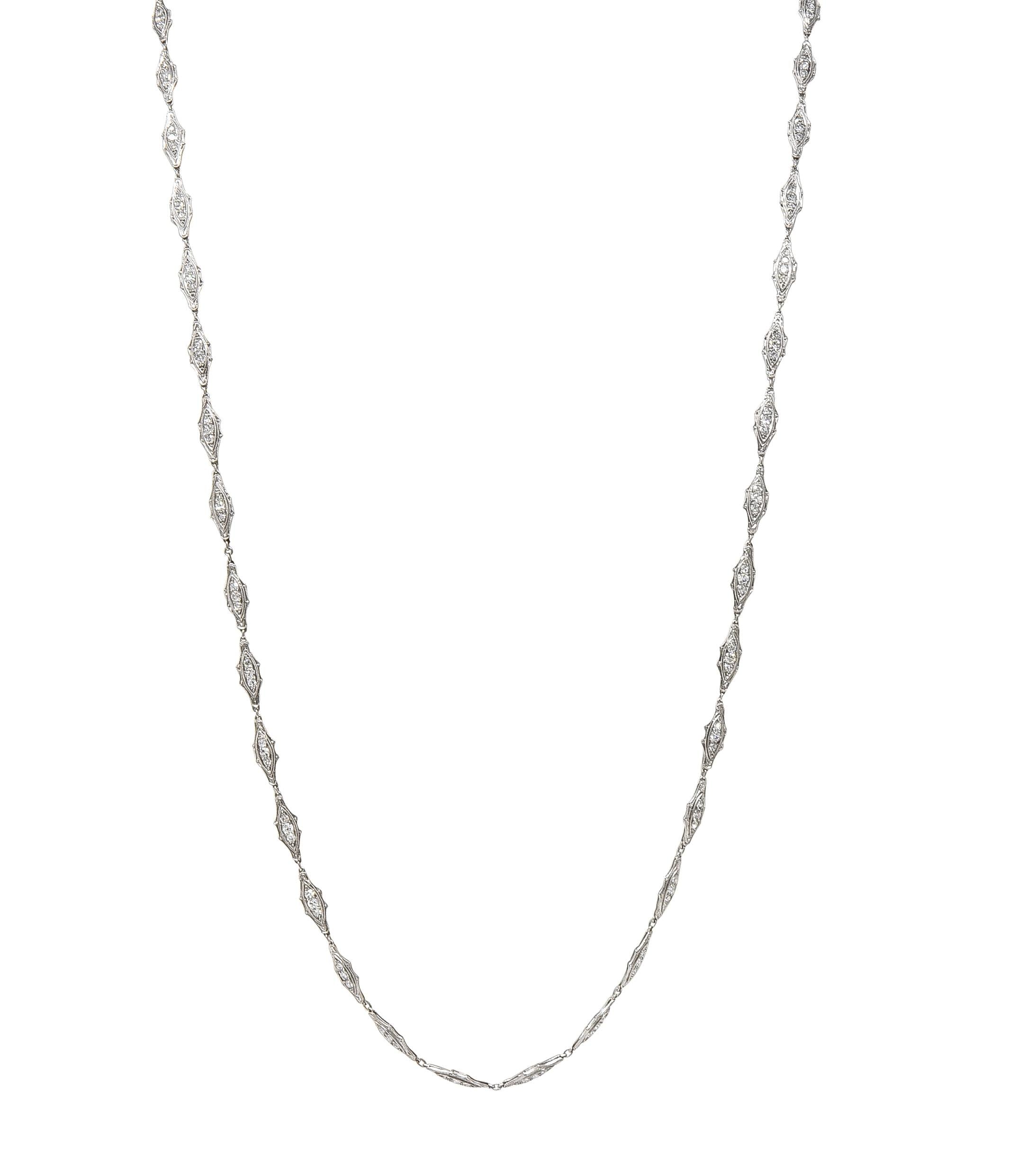 Art Deco 1920 4.60 CTW Diamond Platinum Fancy Link Antique Chain Necklace