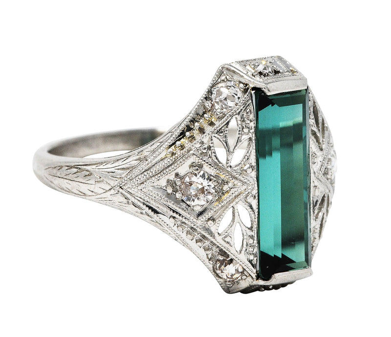 Art Deco Green Tourmaline Diamond Platinum Dinner RingRing - Wilson's Estate Jewelry