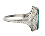 Art Deco Green Tourmaline Diamond Platinum Dinner RingRing - Wilson's Estate Jewelry