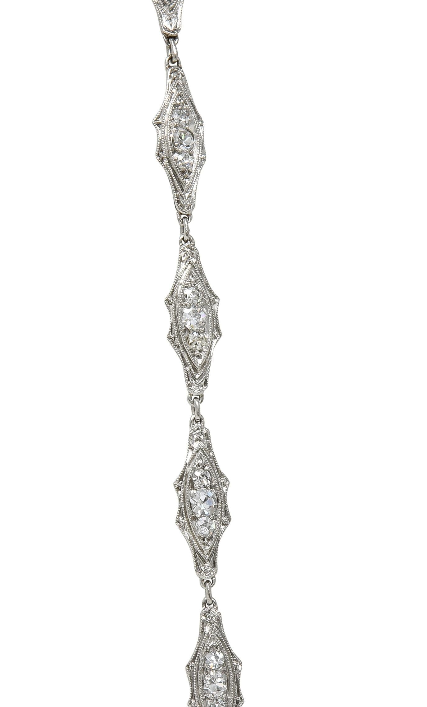 Art Deco 1920 4.60 CTW Diamond Platinum Fancy Link Antique Chain Necklace