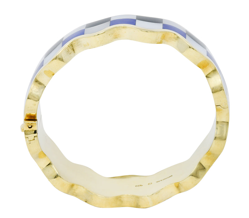 Angela Cummings Tiffany & Co. Inlaid Onyx Lapis Mother-Of-Pearl 18 Karat Gold Wave Bangle Braceletbracelet - Wilson's Estate Jewelry