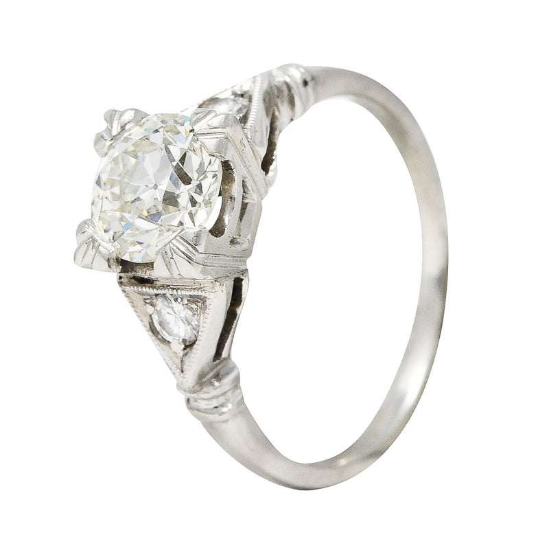 Art Deco Old European 1.26 CTW Diamond Platinum Geometric Engagement Ring GIA Wilson's Estate Jewelry