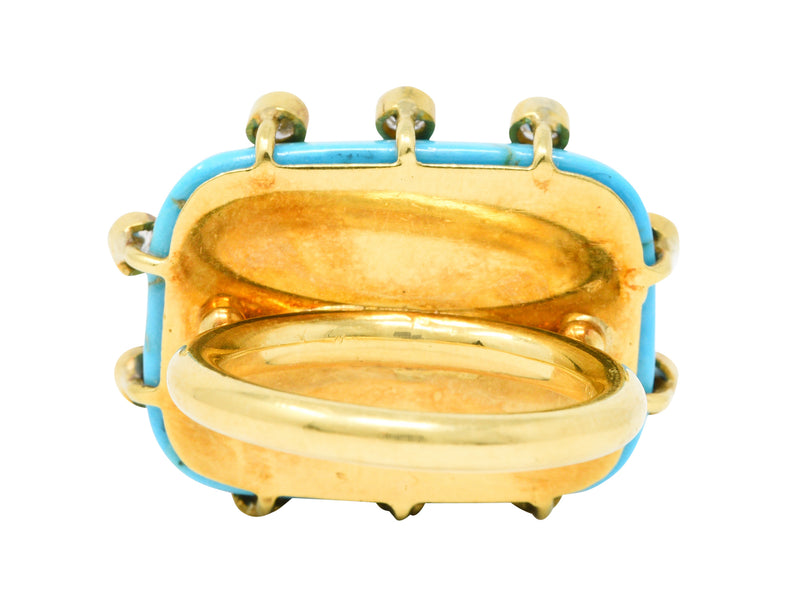 Modernist Turquoise Cabochon 0.30 CTW Diamond 18 Karat Gold RingRing - Wilson's Estate Jewelry
