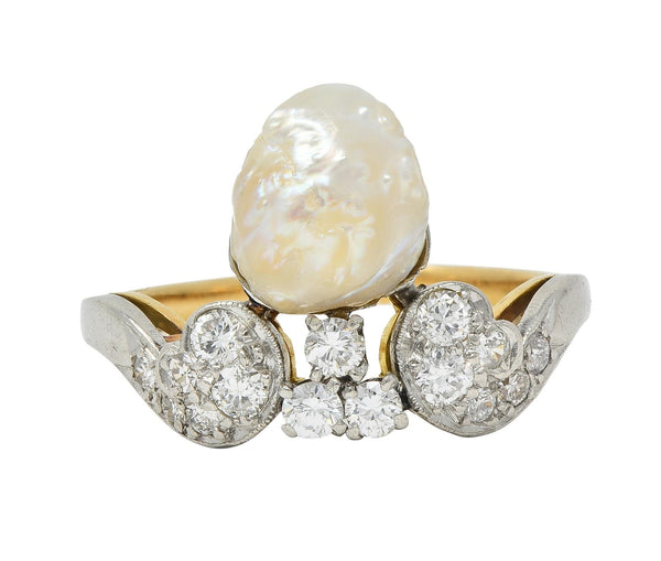Belle Epoque Baroque Pearl Diamond Platinum 18 Karat Gold Duchess Tiara Ring
