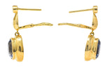 Contemporary 6.86 CTW Blue Sapphire Diamond 18 Karat Yellow Gold Drop Earrings Wilson's Estate Jewelry