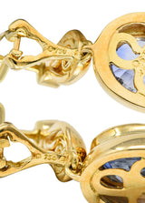Contemporary 6.86 CTW Blue Sapphire Diamond 18 Karat Yellow Gold Drop Earrings Wilson's Estate Jewelry