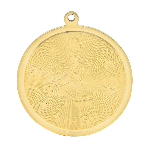Vintage 14 Karat Yellow Gold Virgo Zodiac Medallion Pendant Charm