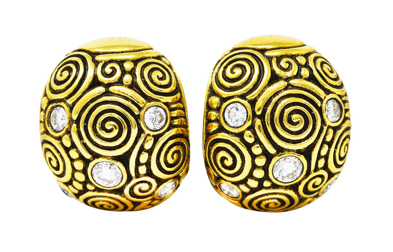Alex Sepkus Diamond 18 Karat Yellow Gold Spiral Stud Vintage Earrings Wilson's Estate Jewelry