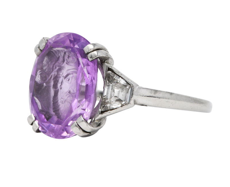 Neoclassical 4.95 CTW Purple Sapphire Diamond Platinum Zeus Intaglio Art Deco RingRing - Wilson's Estate Jewelry