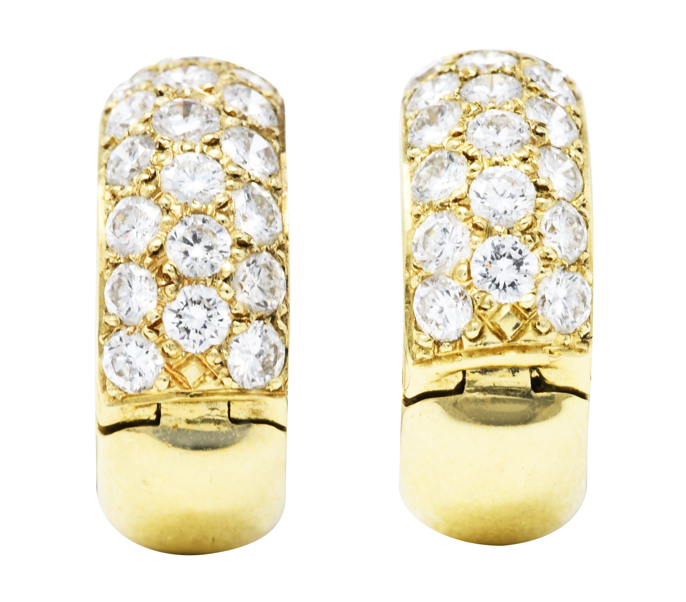 Vintage 1.50 CTW Pave Diamond 14 Karat Gold 11 MM Huggie EarringsEarrings - Wilson's Estate Jewelry