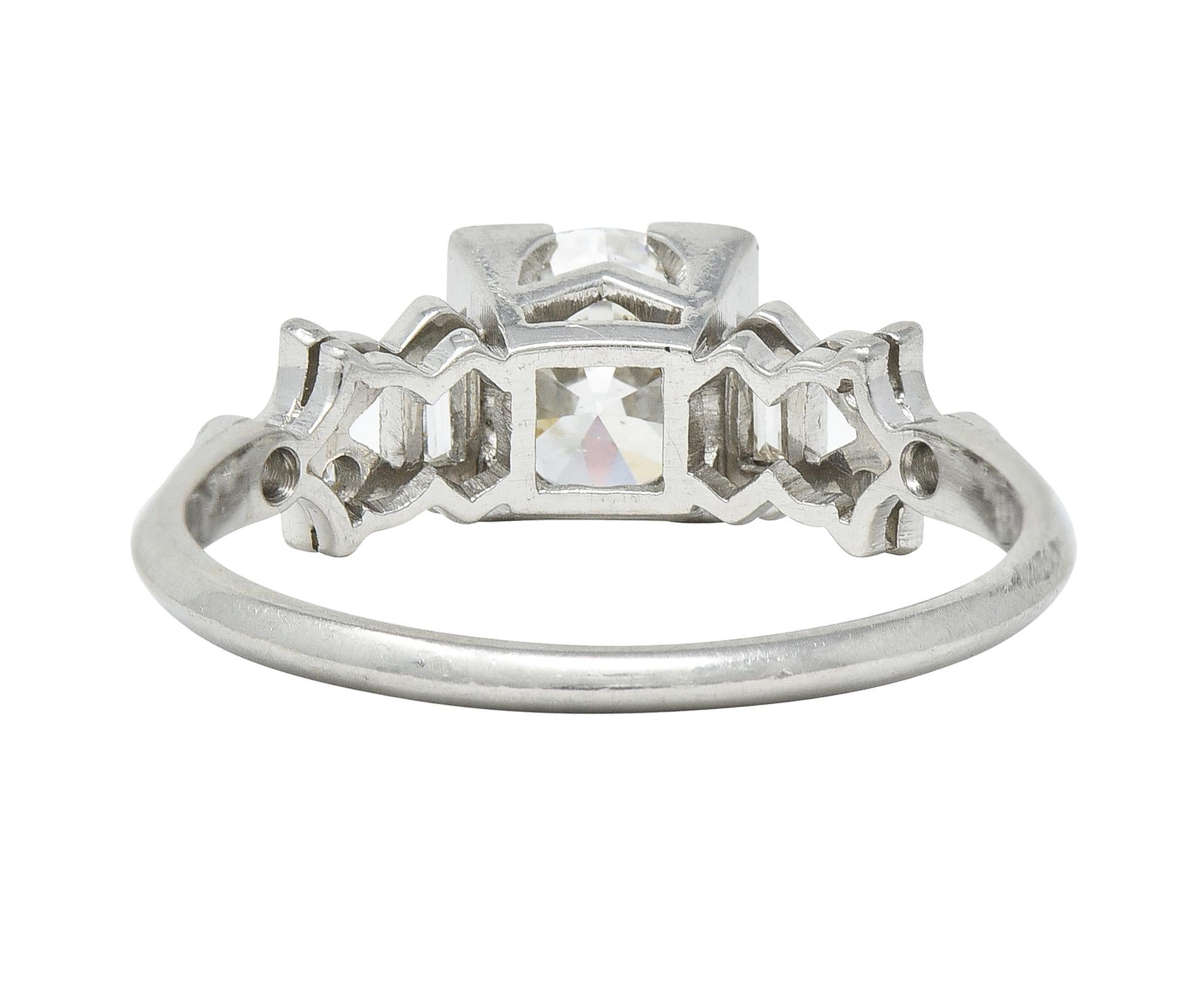 Art Deco 1.69 CTW Old European Diamond Platinum Foliate Vintage Engagement Ring