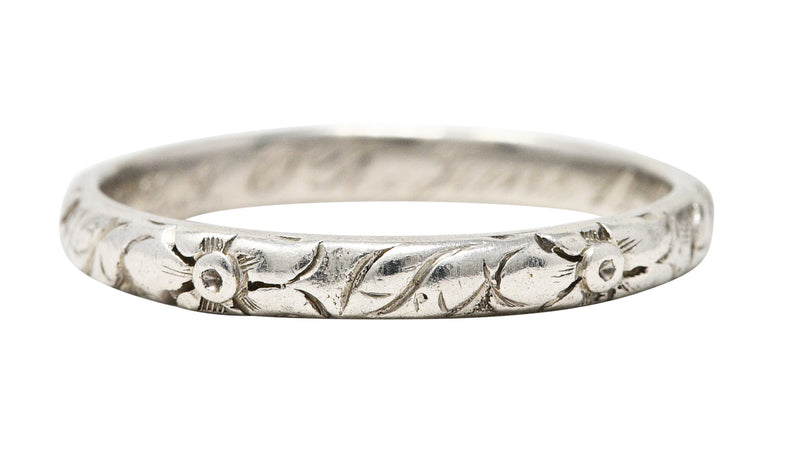 1920's Art Deco Platinum Engraved Orange Blossom Wedding Band Ring Wilson's Estate Jewelry