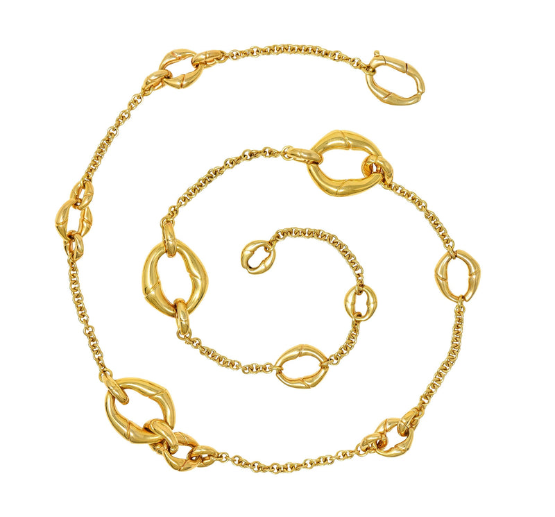 Gucci Contemporary 18 Karat Yellow Gold Bamboo Link Station Necklace