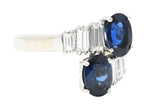 Vintage 3.54 CTW Oval Cut Sapphire Baguette Cut Diamond 18 Karat White Gold Bypass Ring Wilson's Estate Jewelry