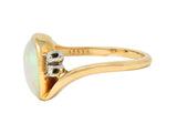 Vintage Opal Cabochon Diamond Platinum 14 Karat Yellow Gold Bypass Ring