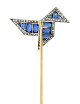 Art Deco 2.34 CTW Sapphire Diamond Platinum 14 Karat Gold Origami Bird Stickpin