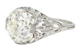 Edwardian 3.36 CTW Old European Cut Diamond Platinum Foliate Engagement Ring GIA Wilson's Estate Jewelry