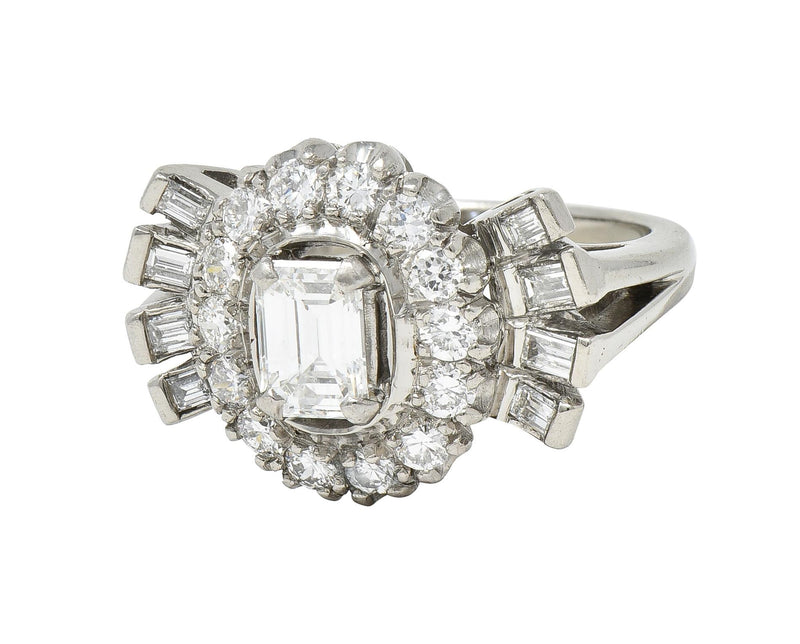 Mid-Century Erwin Reu 1.52 CTW Emerald Cut Diamond Bowtie Vintage Dinner Ring