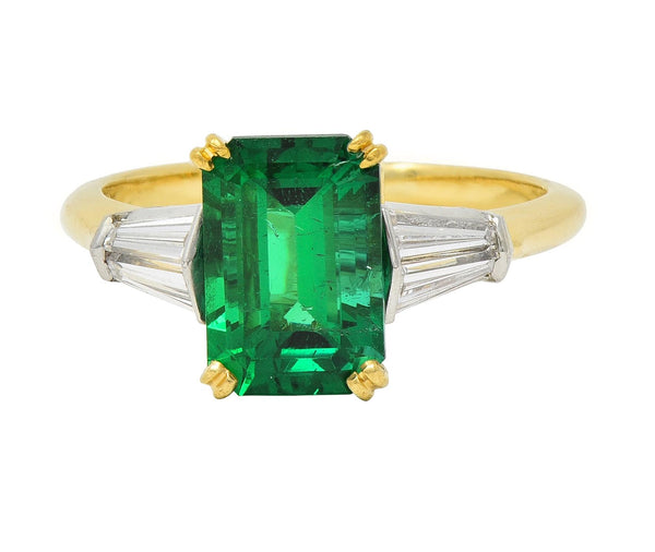 Tiffany & Co. 3.15 CTW Emerald Diamond Platinum 18 Karat Gold Vintage Ring AGL