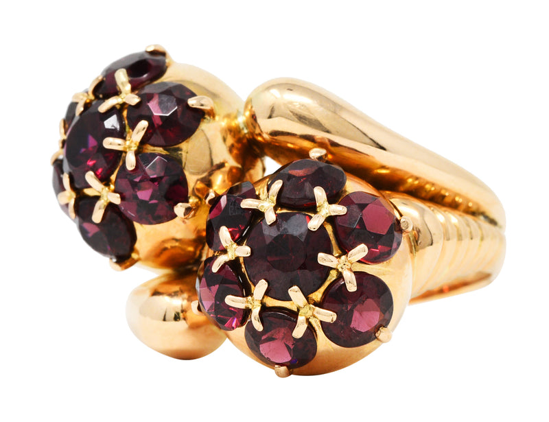 Retro Garnet 18 Karat Gold Bypass Cluster RingRing - Wilson's Estate Jewelry