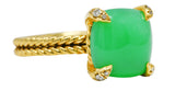 David Yurman Chrysoprase Cabochon Diamond 18 Karat Yellow Gold Chatelaine Gemstone Ring Wilson's Estate Jewelry