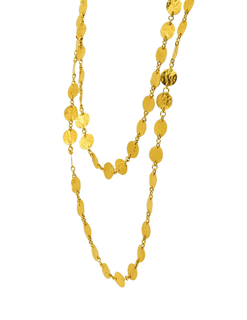 23 Karat Yellow Gold Hammered Disk Long Station NecklaceNecklaces - Wilson's Estate Jewelry
