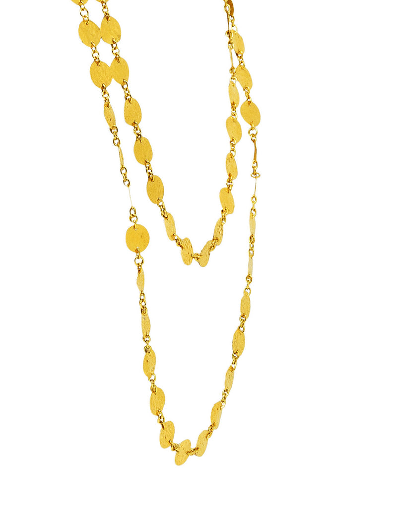 23 Karat Yellow Gold Hammered Disk Long Station NecklaceNecklaces - Wilson's Estate Jewelry