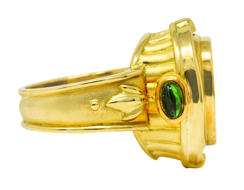 Seidengang Neoclassical Amethyst Green Tourmaline 18 Karat Yellow Gold Classic Apollo Flip Ring Wilson's Estate Jewelry