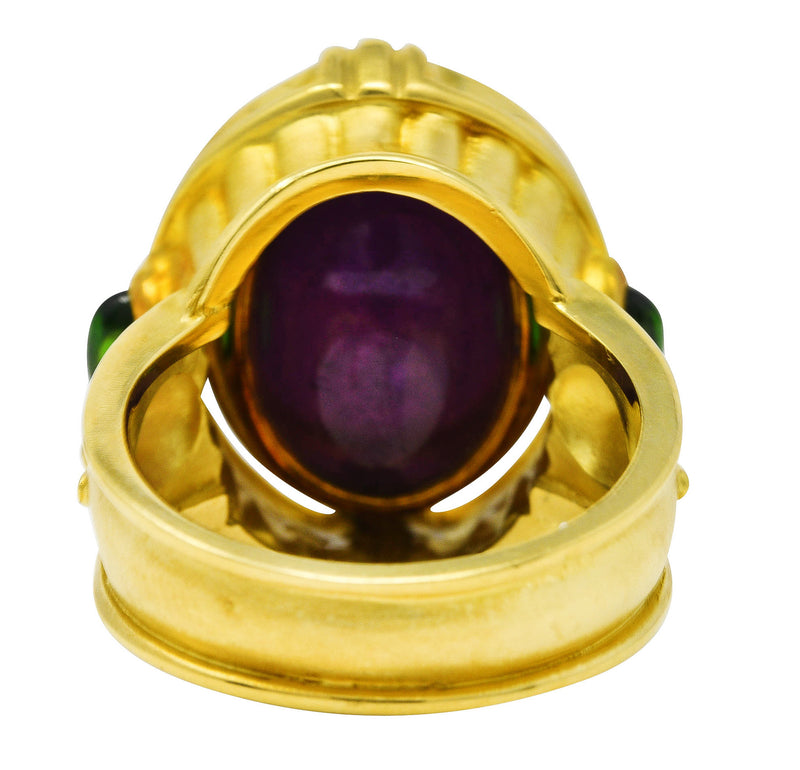 Seidengang Neoclassical Amethyst Green Tourmaline 18 Karat Yellow Gold Classic Apollo Flip Ring Wilson's Estate Jewelry