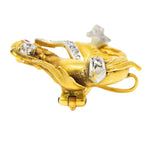 .11111 Art Nouveau Diamond Ruby Platinum-Topped 14 Karat Yellow Gold Scrolling Dragon Antique Pendant Brooch Wilson's Estate Jewelry