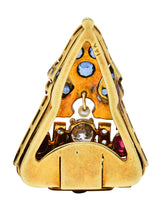 Art Deco Diamond Sapphire Ruby Pearl 14 Karat Gold Brooch ClipBrooch - Wilson's Estate Jewelry
