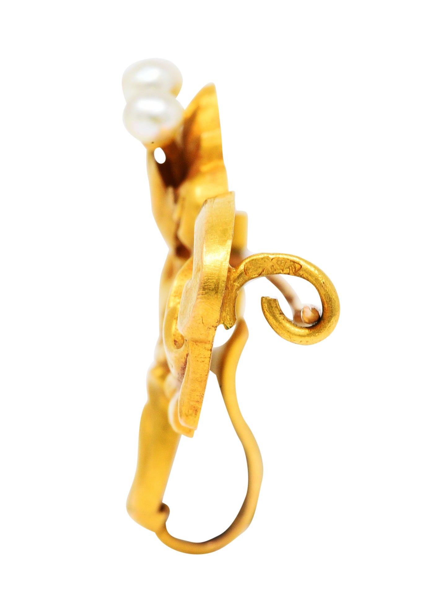 French Art Nouveau Pearl 18 Karat Gold Whiplash Flower BroochBrooch - Wilson's Estate Jewelry