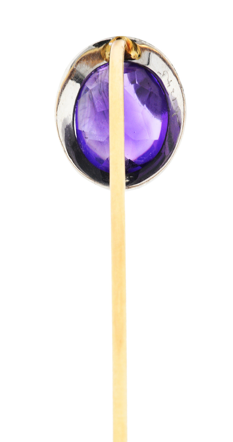 1920's Art Deco Amethyst Enamel Platinum StickpinStick Pin - Wilson's Estate Jewelry