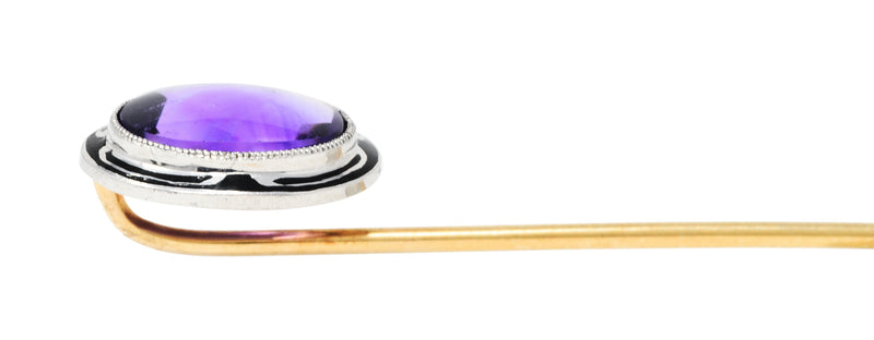1920's Art Deco Amethyst Enamel Platinum StickpinStick Pin - Wilson's Estate Jewelry