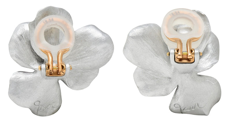 JAR Paris 2000's Anodized Aluminum Enamel 18 Karat Gold Pansy Ear-Clip Earrings