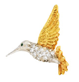 1970's Vintage Emerald Diamond 18 Karat Two-Tone Gold Hummingbird BroochBrooch - Wilson's Estate Jewelry