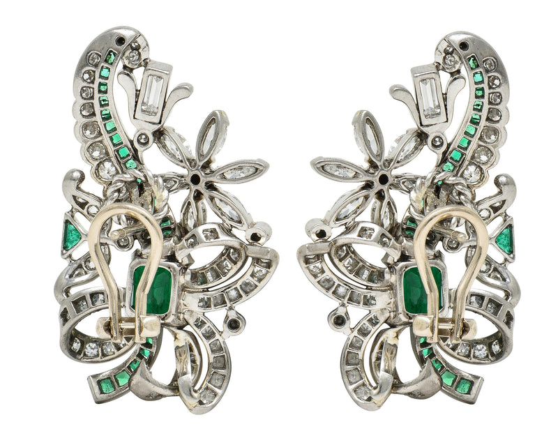 Mid-Century 4.54 Carat Emerald Diamond 14 Karat White Gold Vintage Earrings