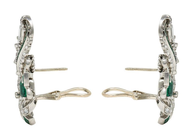 Mid-Century 4.54 Carat Emerald Diamond 14 Karat White Gold Vintage Earrings
