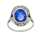 Art Deco 6.32 CTW No Heat Burma Sapphire Diamond Platinum Halo Ring AGL