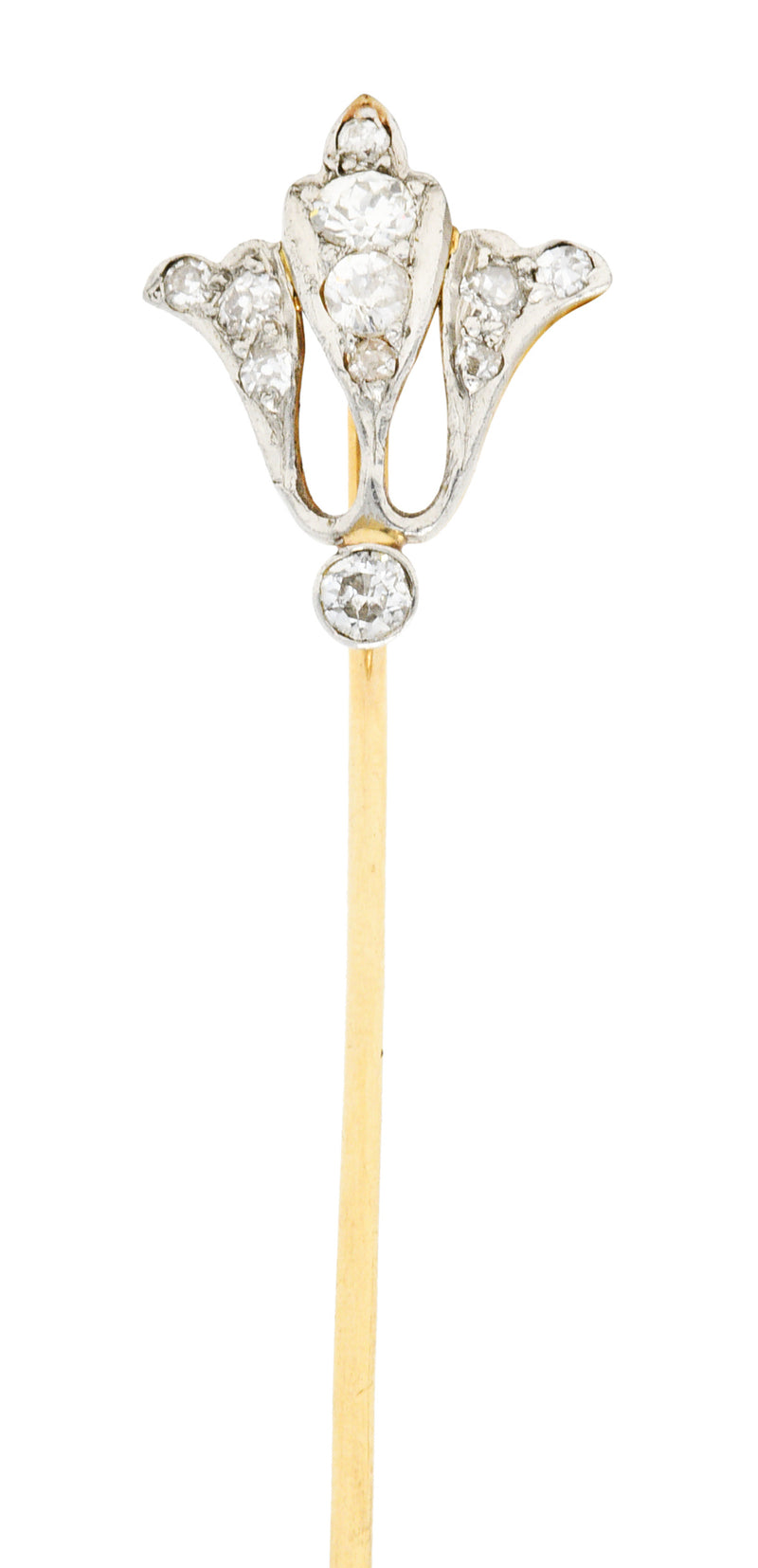 Edwardian 0.40 CTW Diamond Platinum-Topped 14 Karat Gold Lily Of The Valley StickpinStick Pin - Wilson's Estate Jewelry
