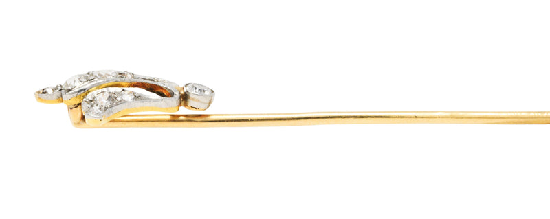 Edwardian 0.40 CTW Diamond Platinum-Topped 14 Karat Gold Lily Of The Valley StickpinStick Pin - Wilson's Estate Jewelry
