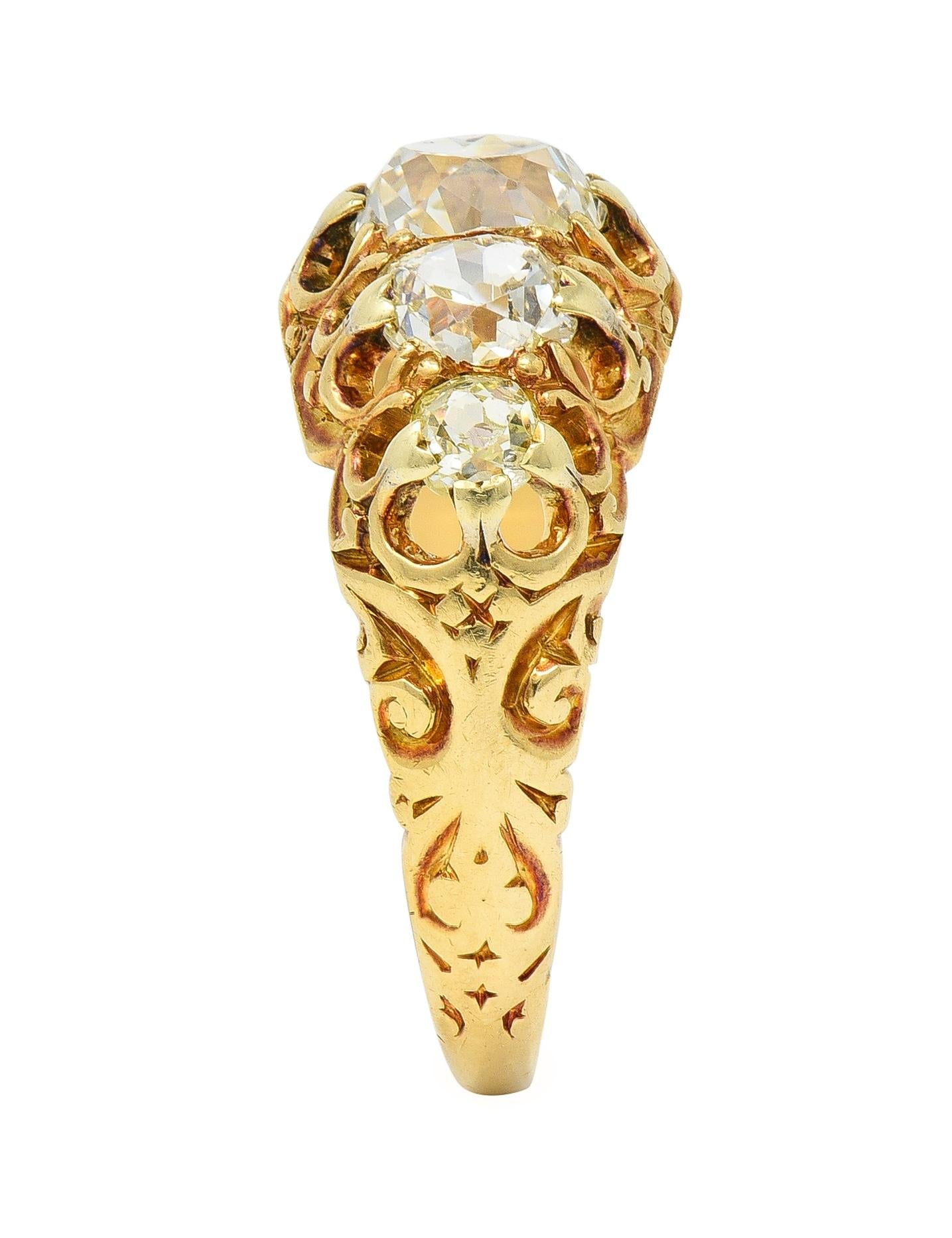 Victorian 1.98 CTW Old Mine Cut Diamond 14 Karat Gold Five Stone Band Ring