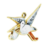 Retro Enamel 14 Karat Gold Stork Delivery Charmcharm - Wilson's Estate Jewelry