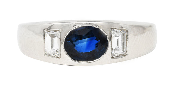 Contemporary 1.50 CTW Sapphire Diamond 18 Karat White Gold Men's Gypsy Ring Wilson's Estate Jewelry