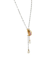 Edwardian Pink Tourmaline Demantoid Garnet Baroque Pearl Platinum 14 Karat Yellow Gold Spider Antique Negligeé Necklace Wilson's Estate Jewelry