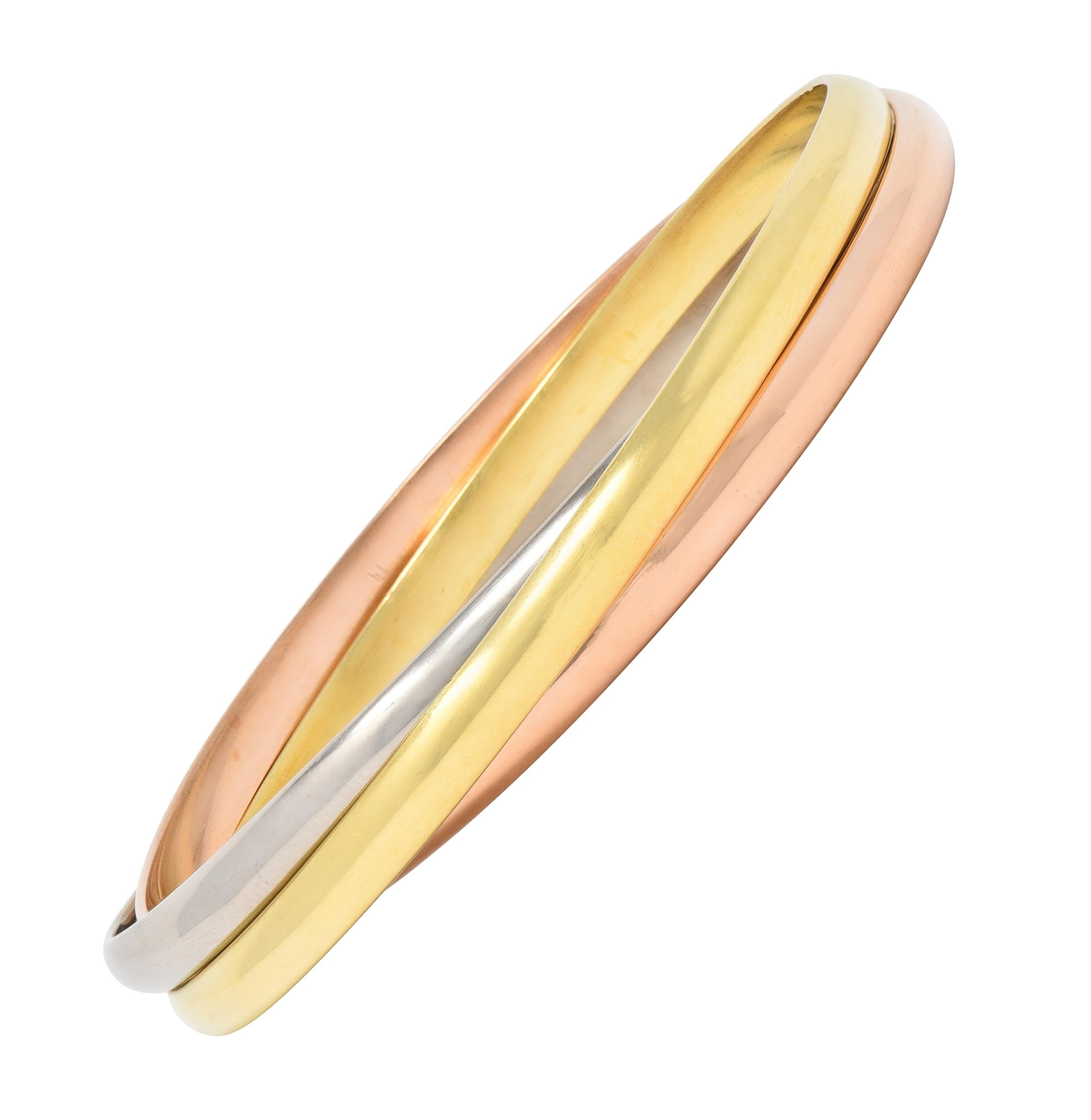 Cartier Vintage 18 Karat Tri-Colored Gold Trinity Rolling Bangle Bracelet