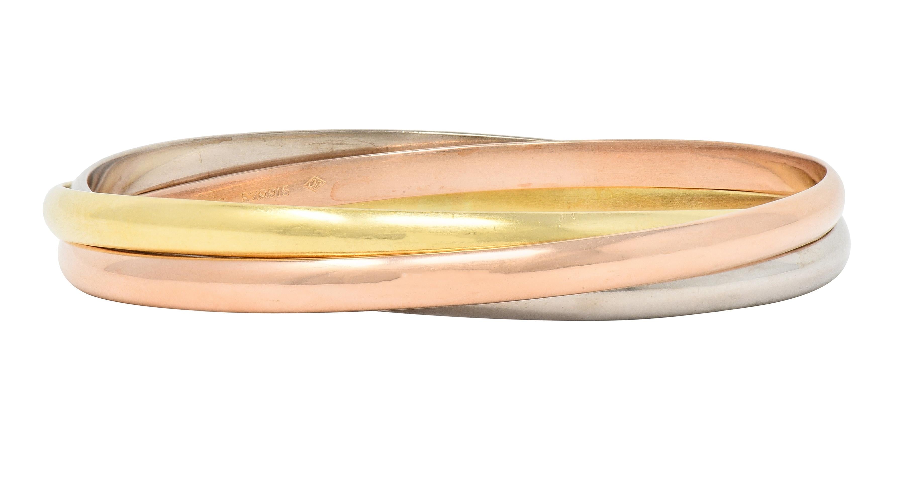 Cartier Vintage 18 Karat Tri-Colored Gold Trinity Rolling Bangle Bracelet