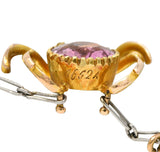 Edwardian Pink Tourmaline Demantoid Garnet Baroque Pearl Platinum 14 Karat Yellow Gold Spider Antique Negligeé Necklace Wilson's Estate Jewelry